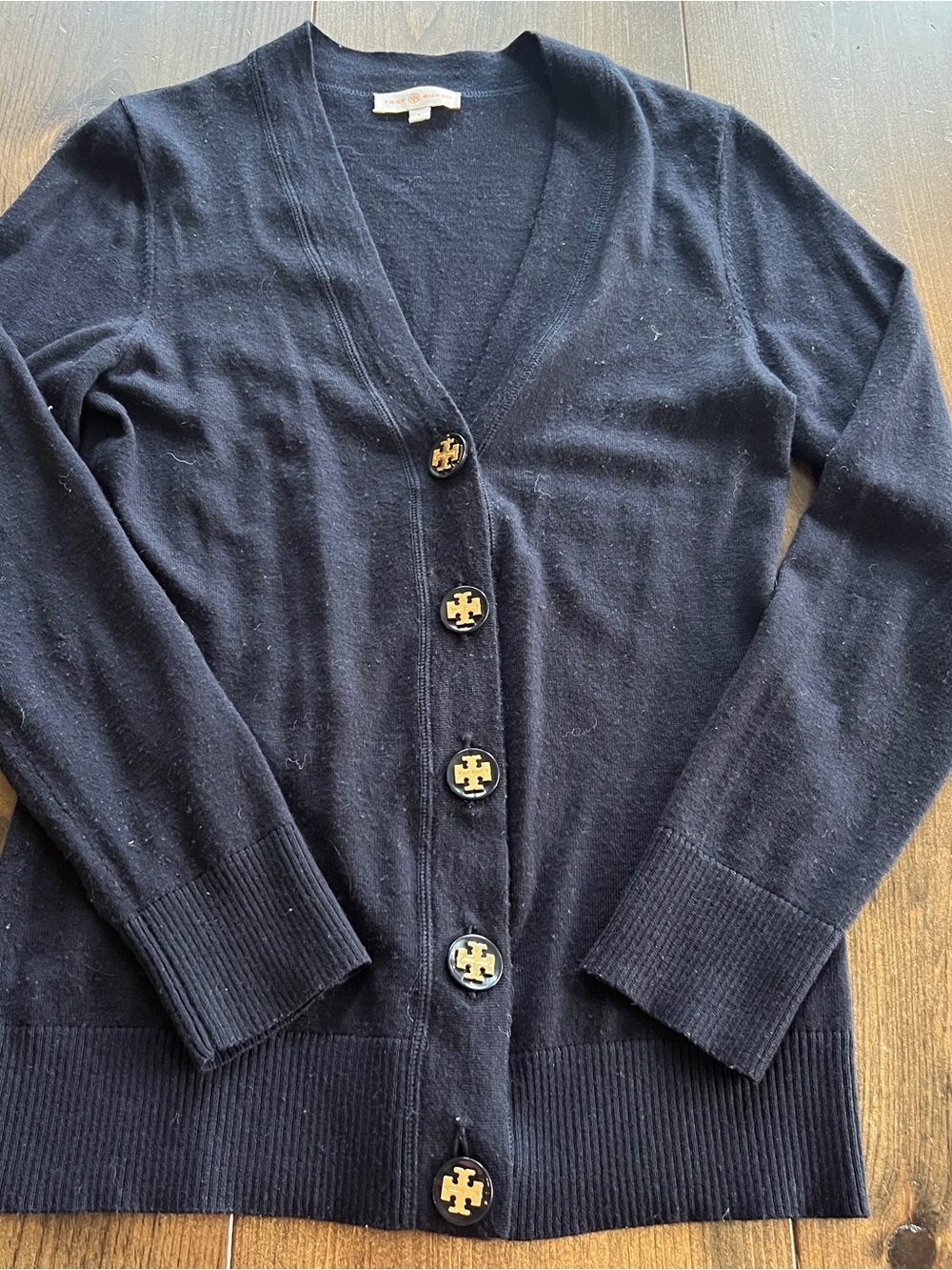 Tory Burch Navy Button Merino Wool Cardigan Sweater-small